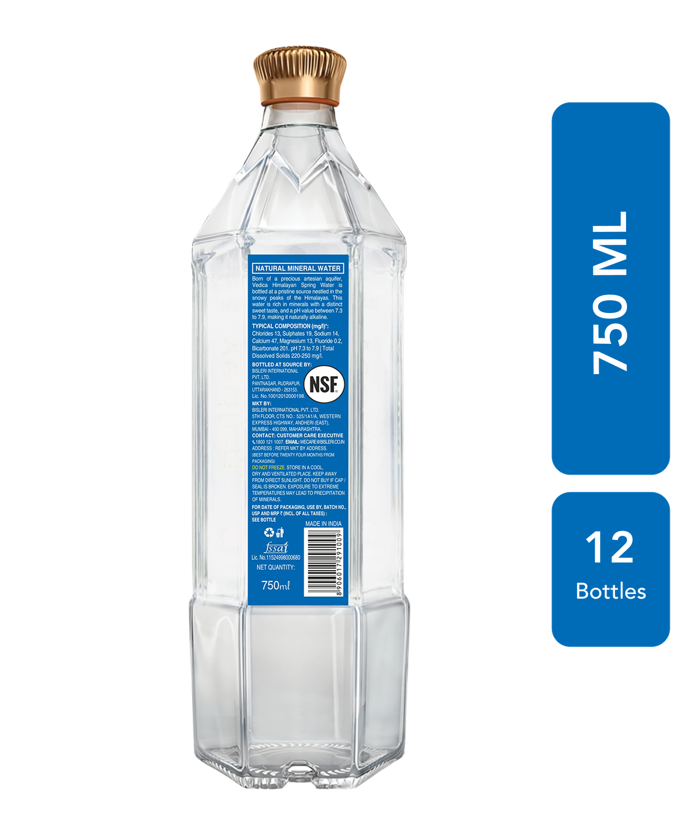 Buy Vedica 750 ml Himalayan Spring Water Glass Bottles Online - Bisleri